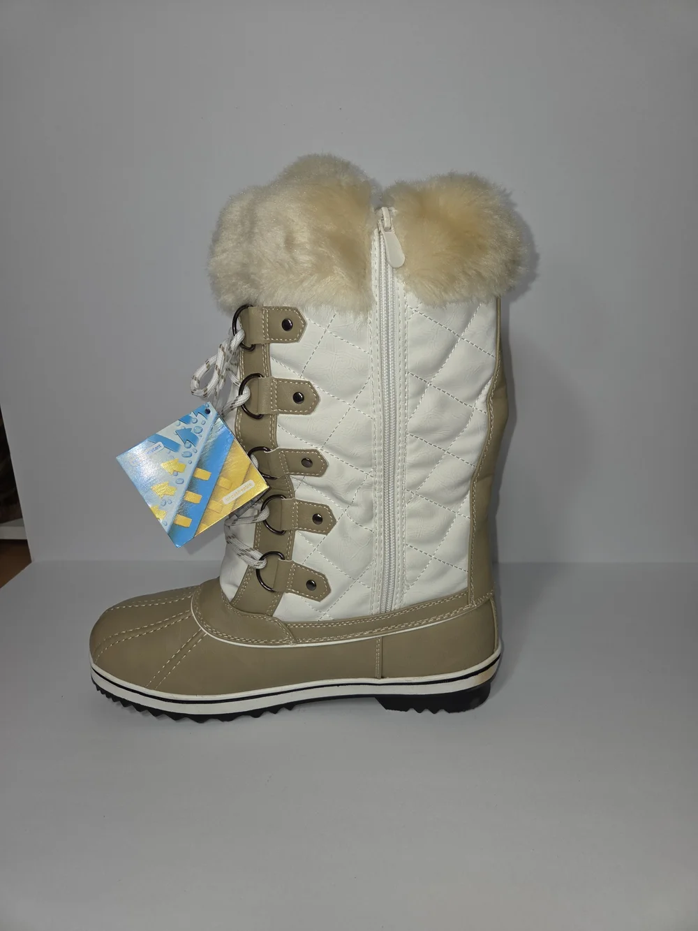 Dream Pairs Tan and White Quilted Faux Fur Lined Boots